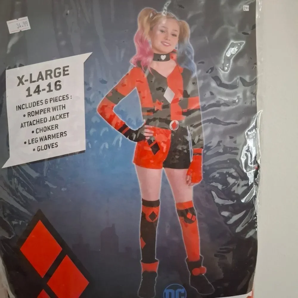 DC Harley Quinn Halloween Costume Romper Cosplay Dress Up Girls NEW